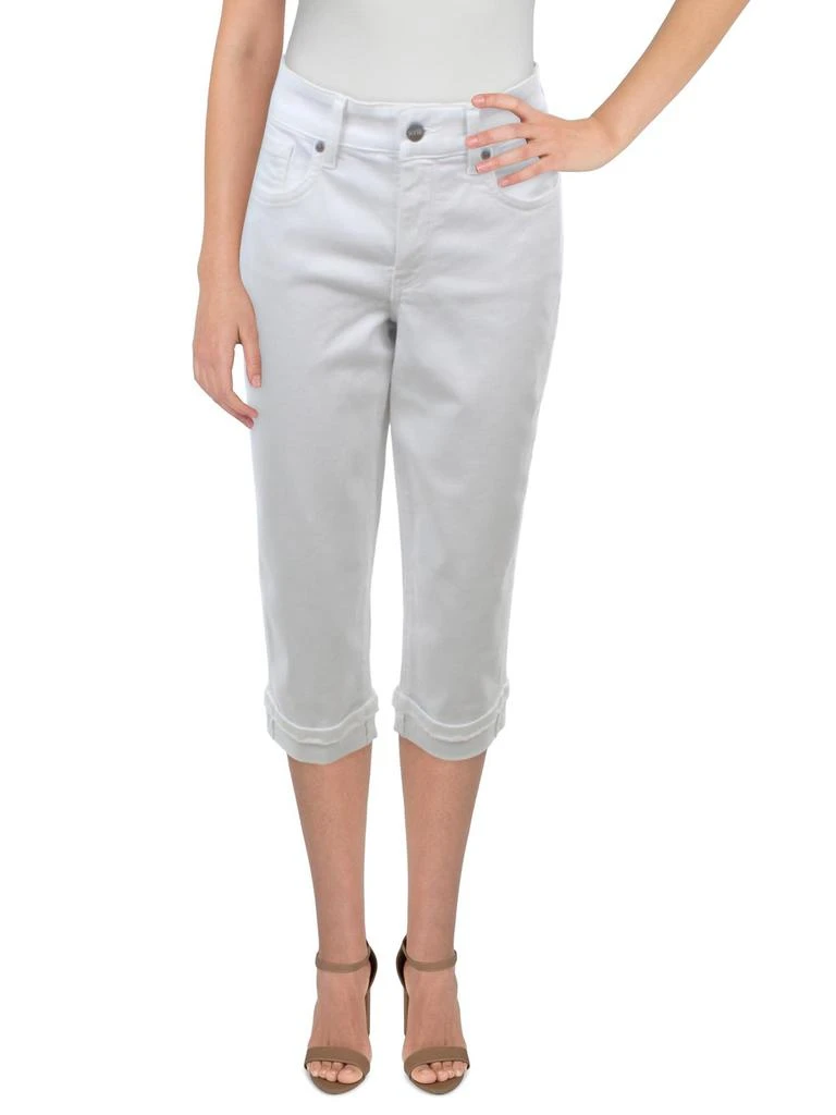 NYDJ Petites Marilyn Womens Denim Frayed Hem Straight Crop Jeans 1