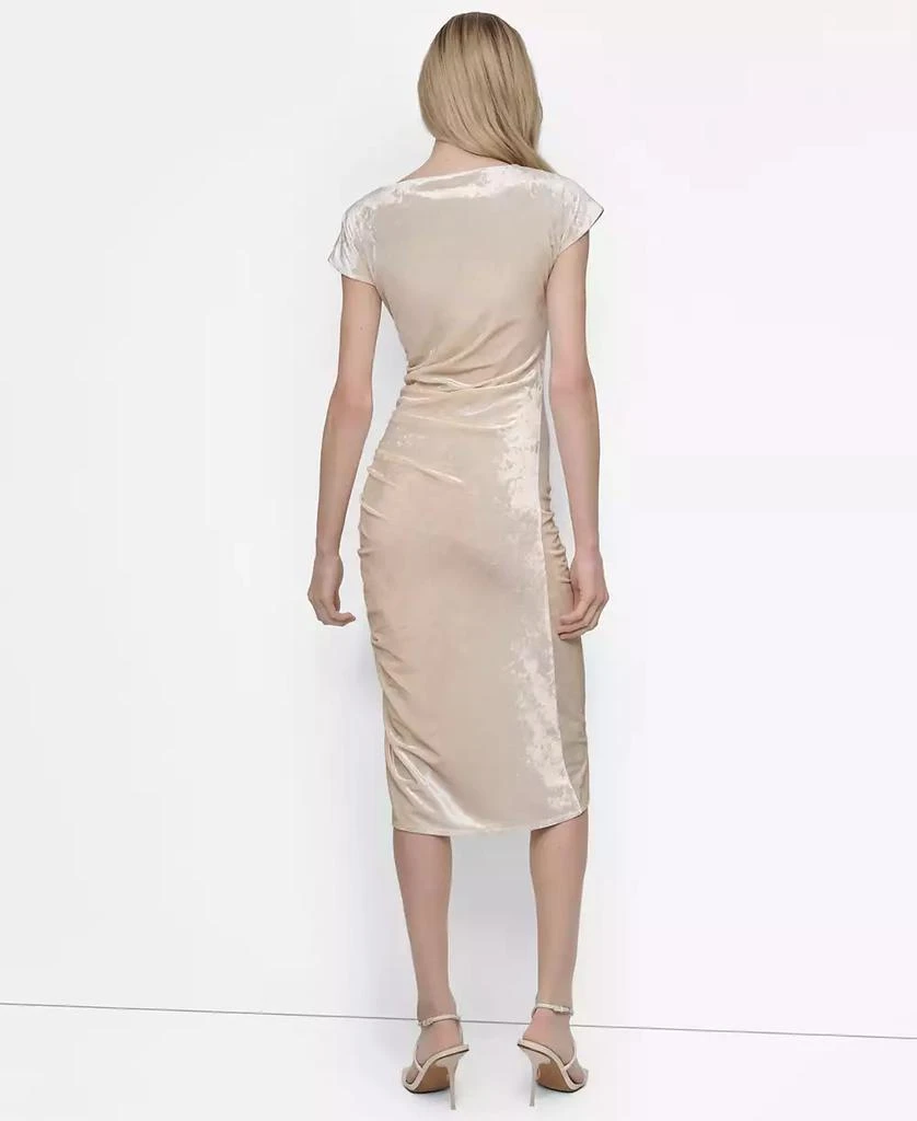 DKNY Women
s Cap Sleeve Ruched Velvet Midi Dress 4