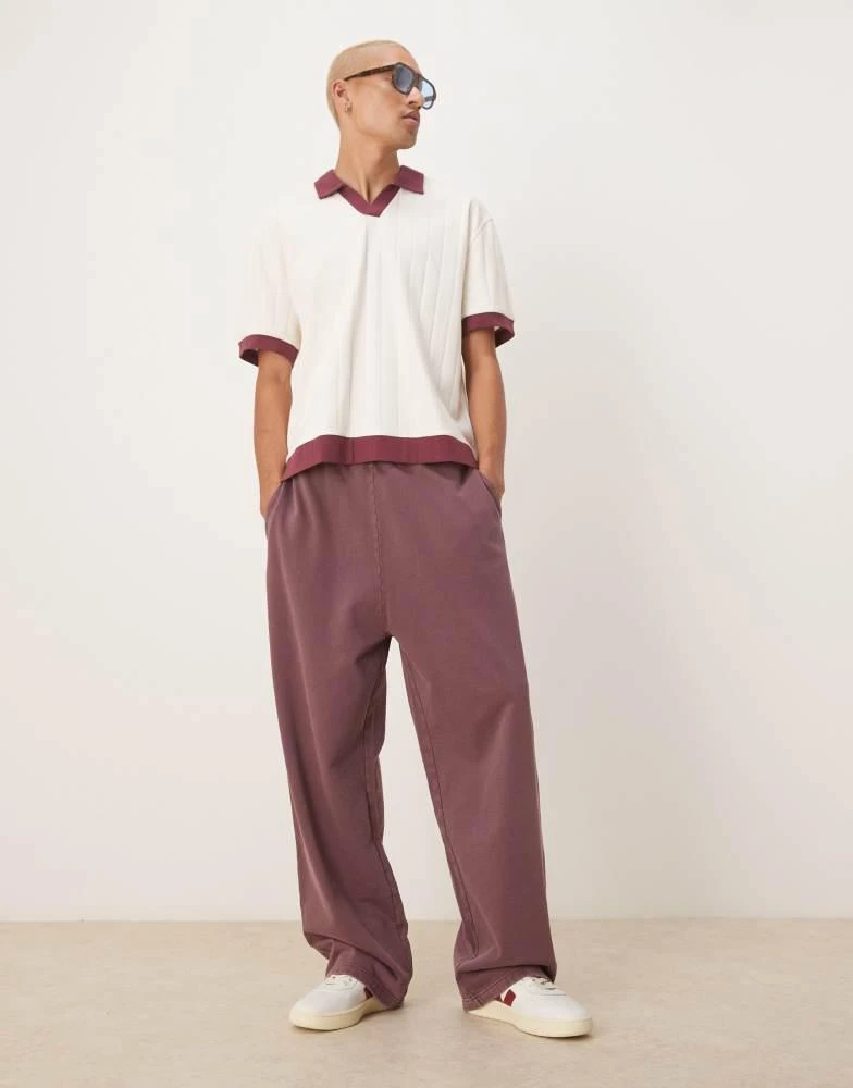 ASOS ASOS DESIGN relaxed boxy rib polo t-shirt with contrast collar in cream 3