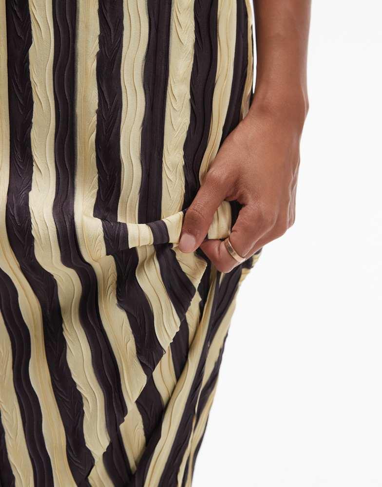 Topshop Topshop stripe plisse midaxi skirt in chocolate