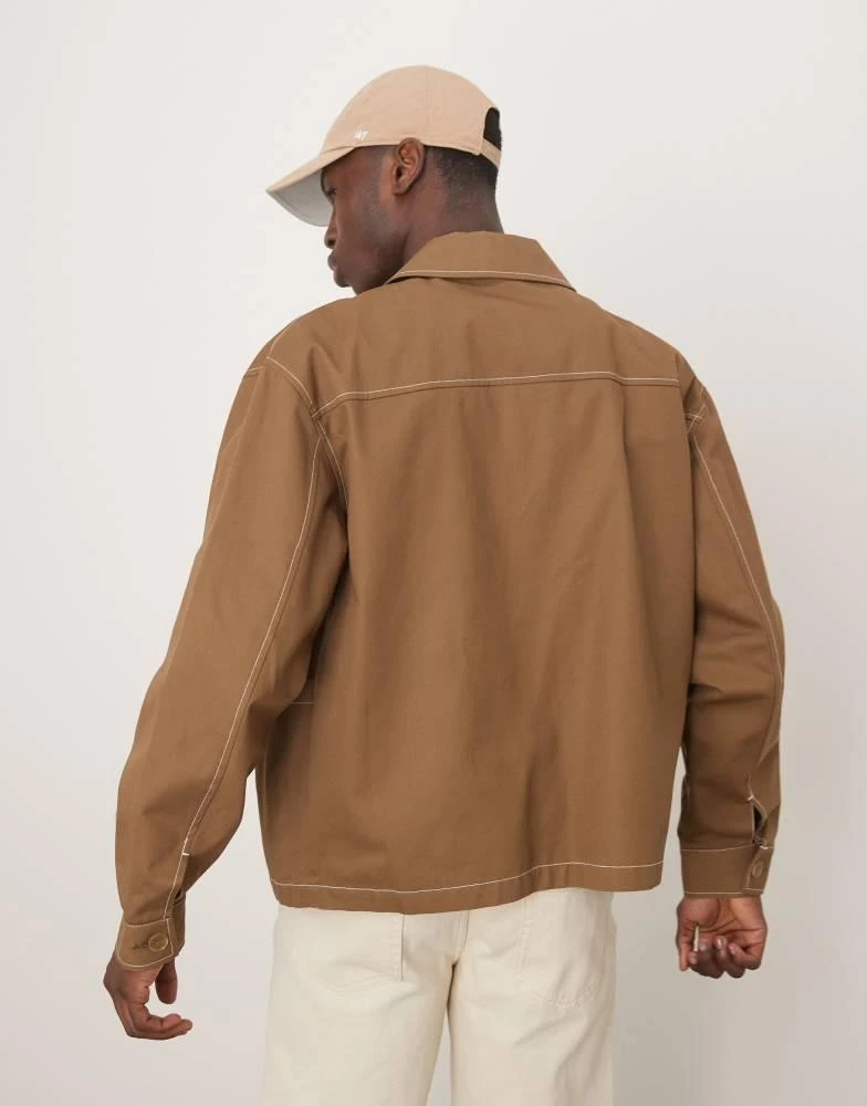 ASOS ASOS DESIGN boxy oversized worker jacket with contrast stitch in tan 3