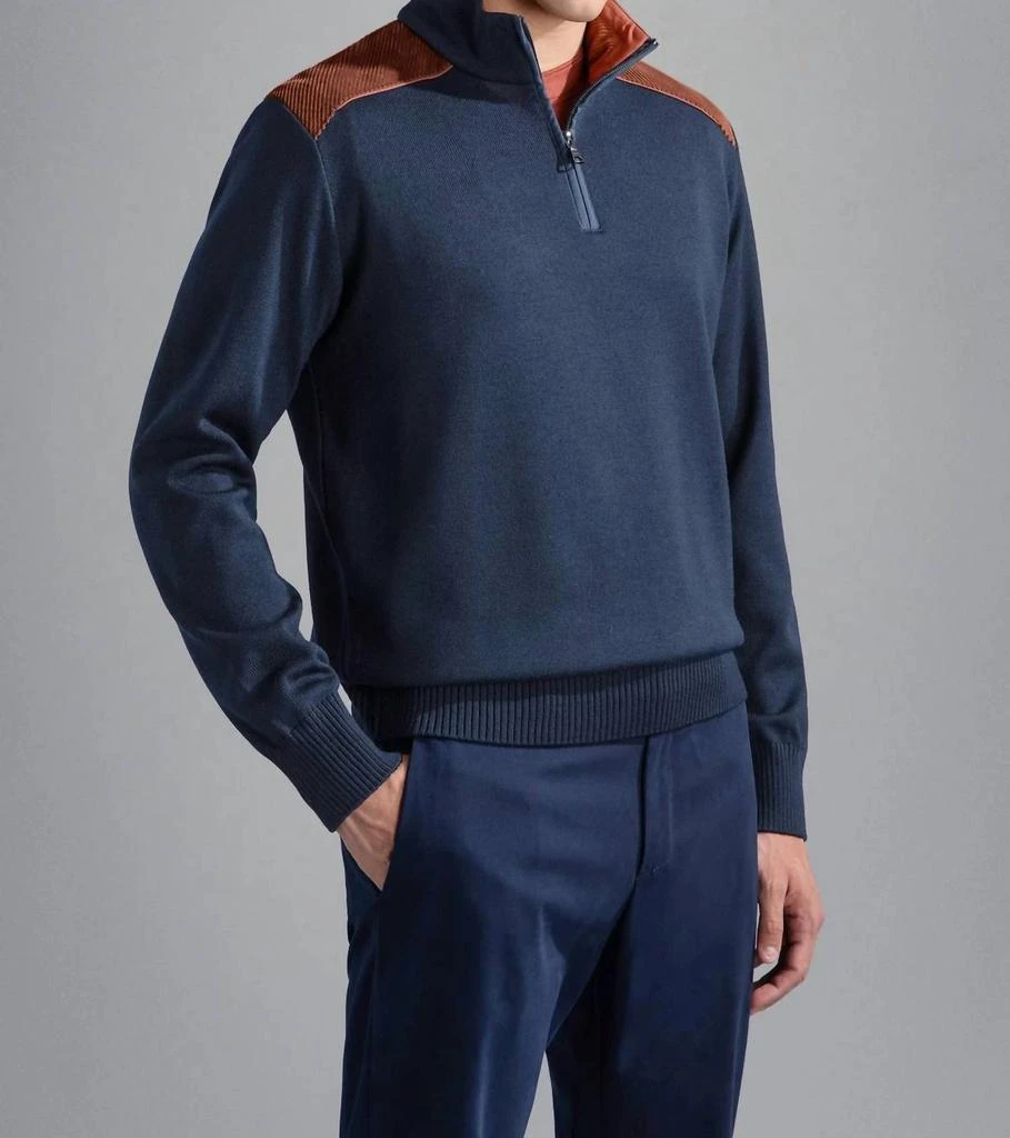 Paul 
Shark Men
s Wool Zip Sweater With Corduroy Details In Navy