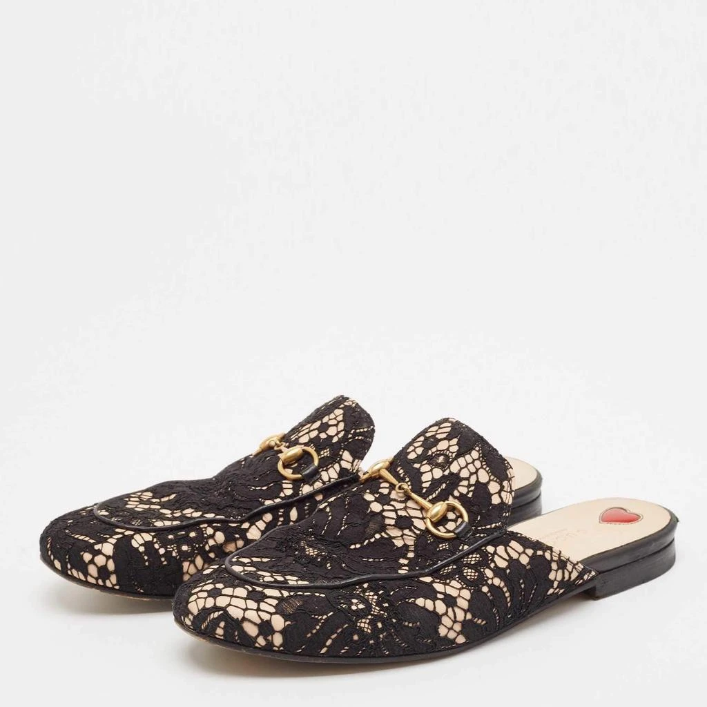Gucci Gucci Black/Pink Lace and Leather Princetown Mules Sandals Size 40 2