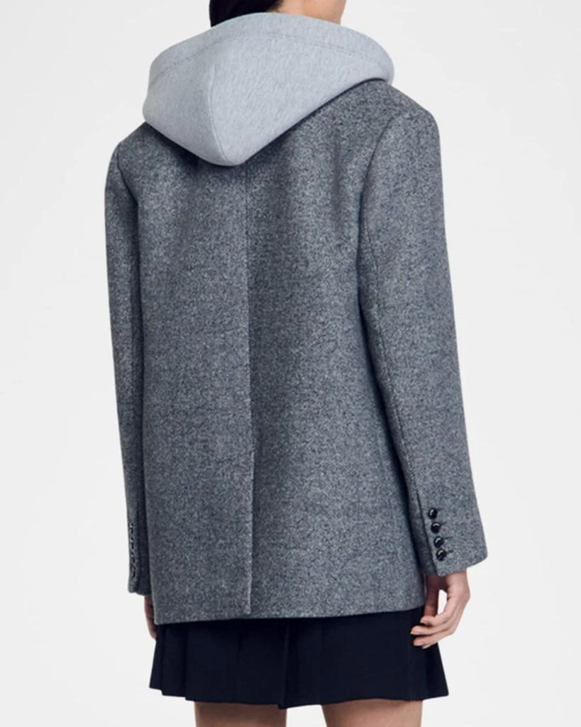 Sandro Oliver Wool Coat with a Removable Jersey Hood 3