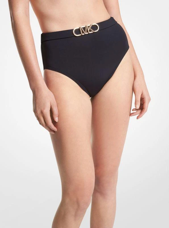 Michael Kors Stretch Nylon High-Waist Belted Bikini Bottom 1