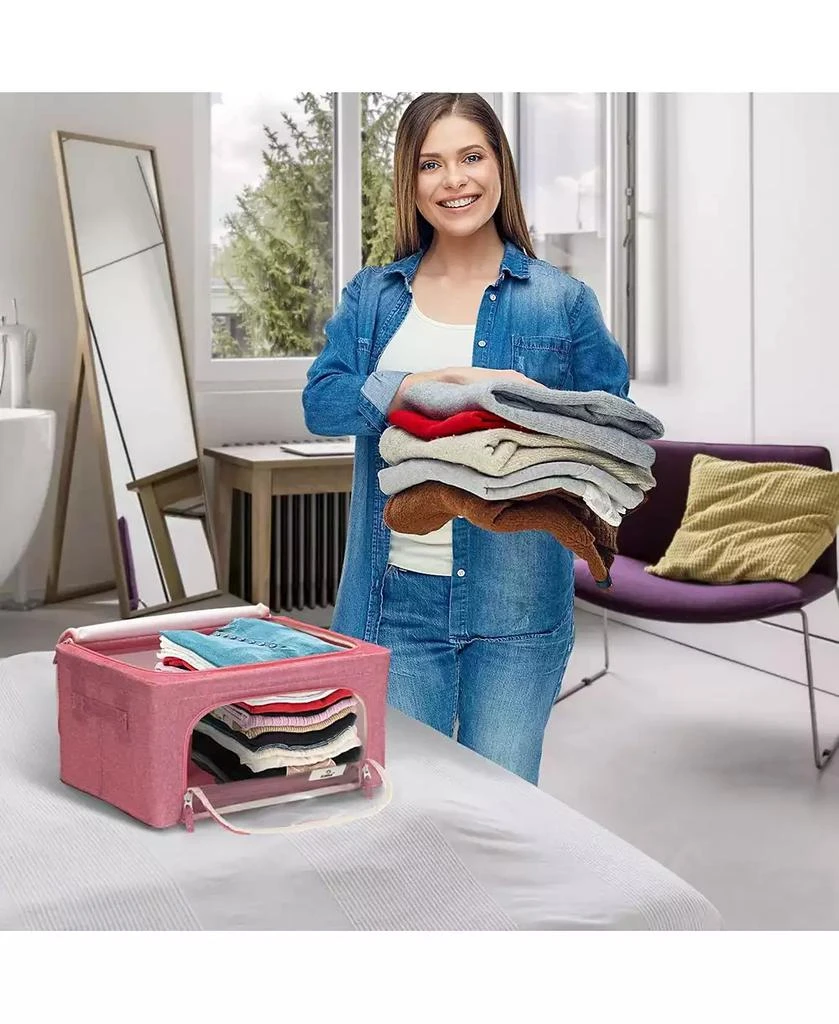 Sorbus 2 Pack Small Foldable Storage Box - Metal Frame, Oxford Fabric, Large Window 
Handles - Organization for Bedroom, Linens 
Clothes (Pink) 3