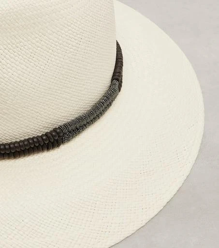 Brunello Cucinelli Monili leather-trimmed straw fedora 3