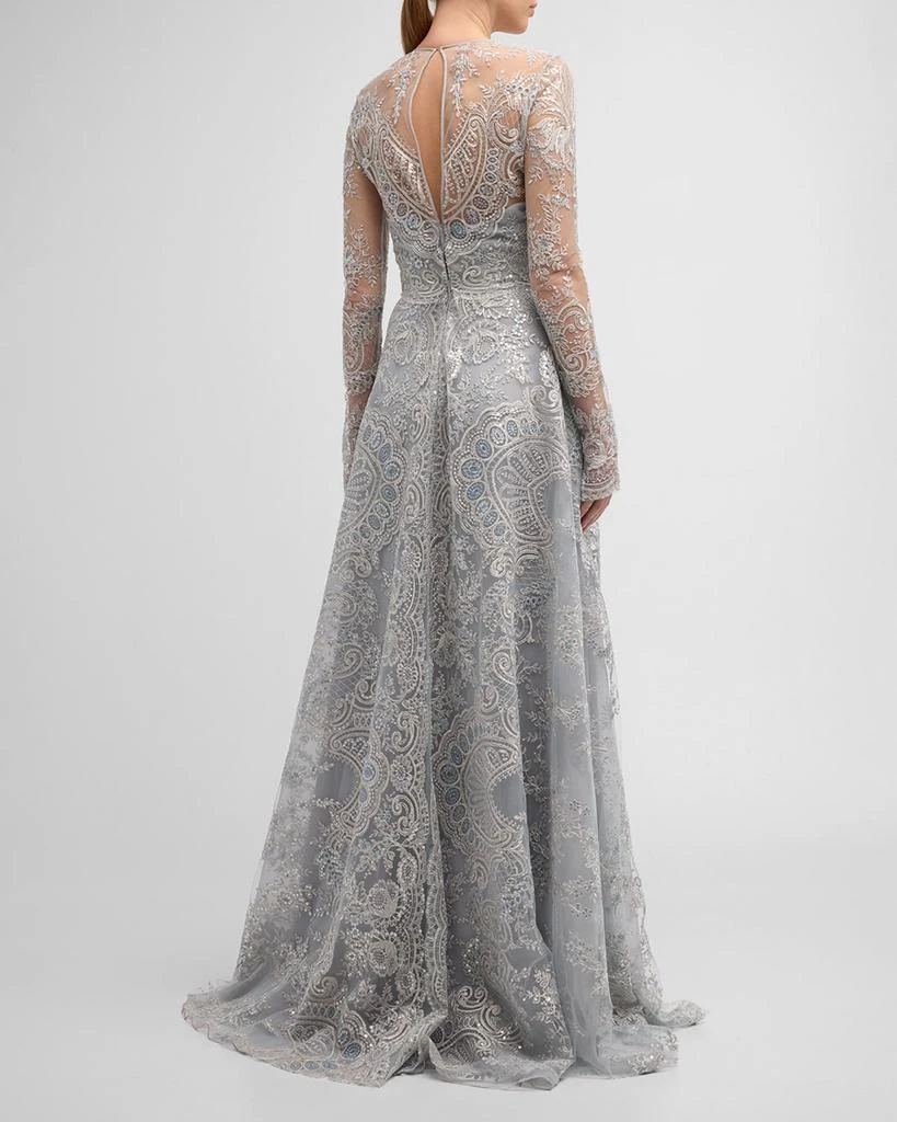 Naeem Khan Tattoo Lace Gown with Sheer Overlay 6