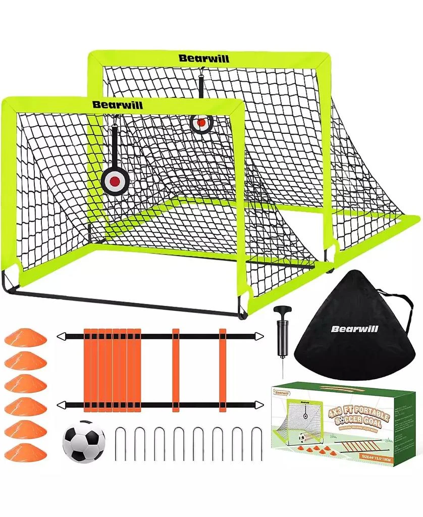 Bearwill Kids Soccer Goal Set of 2, 4x3FT Pop Up Backyard Goals with Training Kit - Includes Ball, Cones, Ladder 
Targets 1