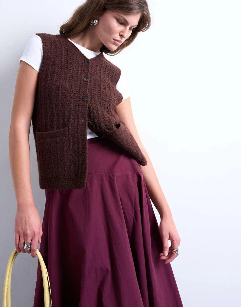 Topshop Topshop knitted stitchy pocket tank in brown