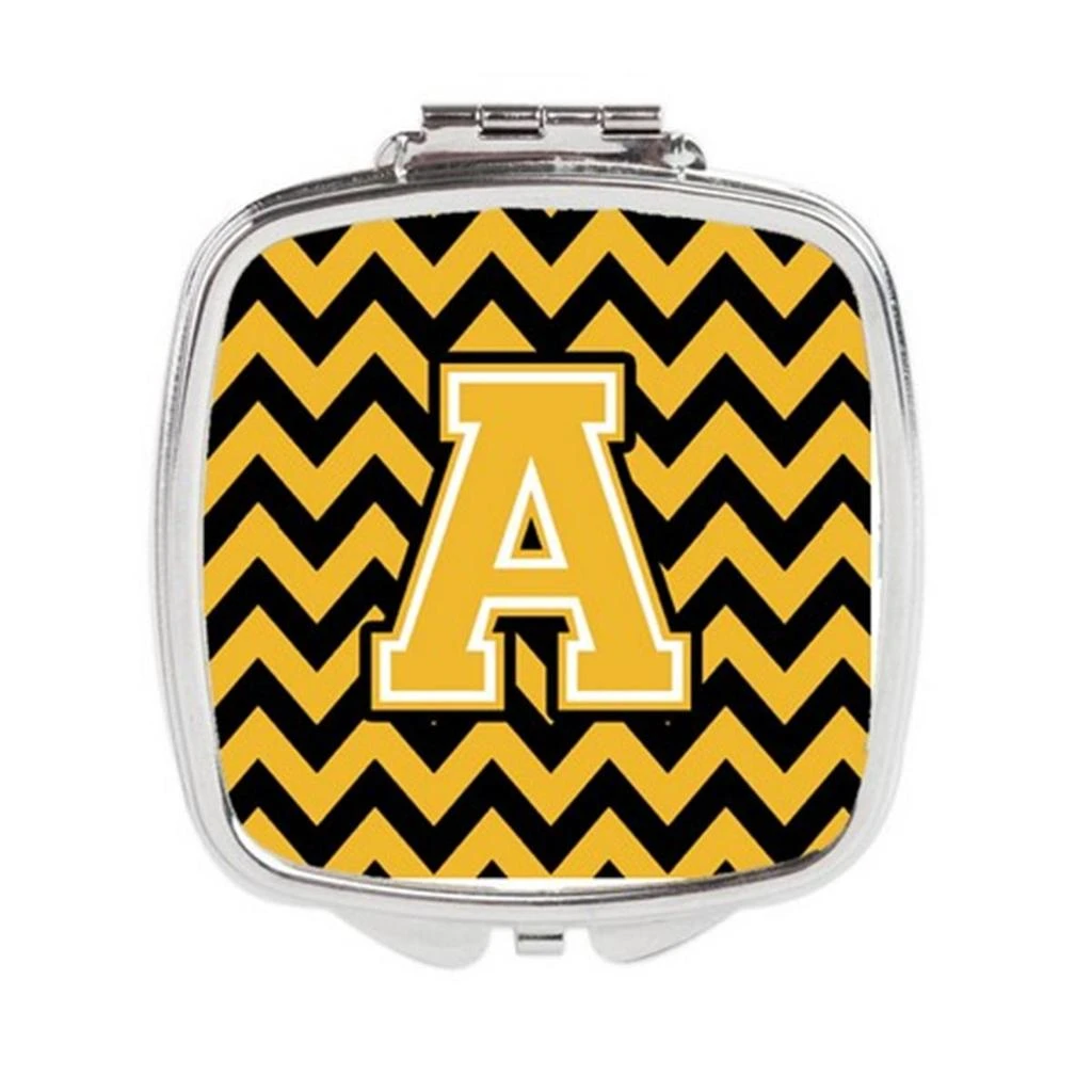 Carolines Treasures CJ1053-ASCM Letter A Chevron Black 
Gold Compact Mirror, 3 x 0.3 x 2.75 in.