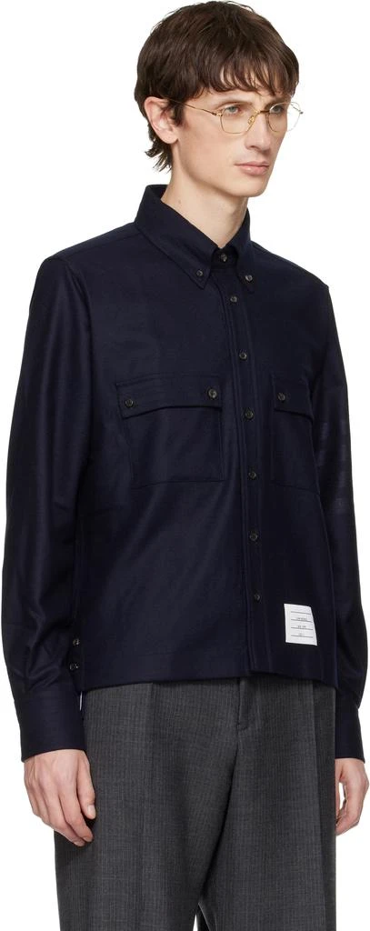 Thom Browne Navy 4-Bar Flannel Utility Shirt 2