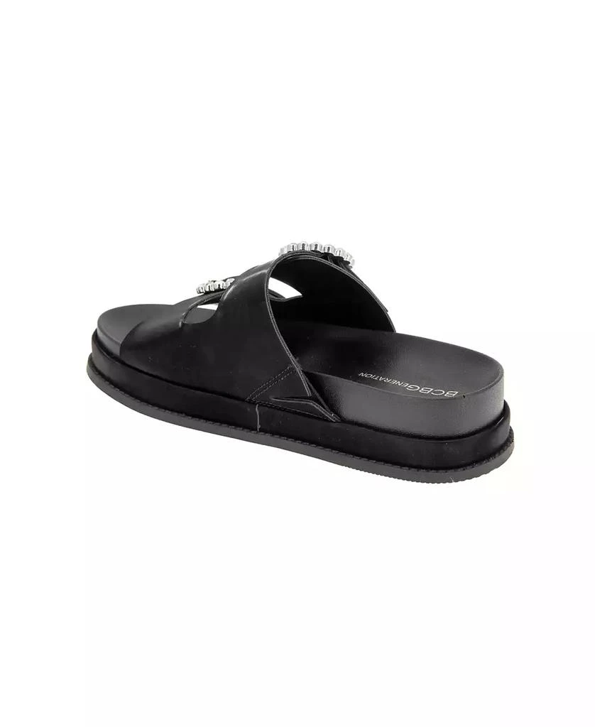 BCBG Women's Batina Rhinestone Buckle Double Band Flat Sandals 7