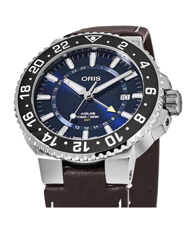 Oris Oris Aquis GMT Date Blue Dial Brown Leather Strap Men
s Watch 01 798 7754 4135-07 5 24 10EB