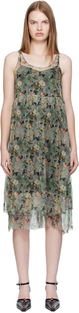 R13 Green Gathered Tank Midi Dress