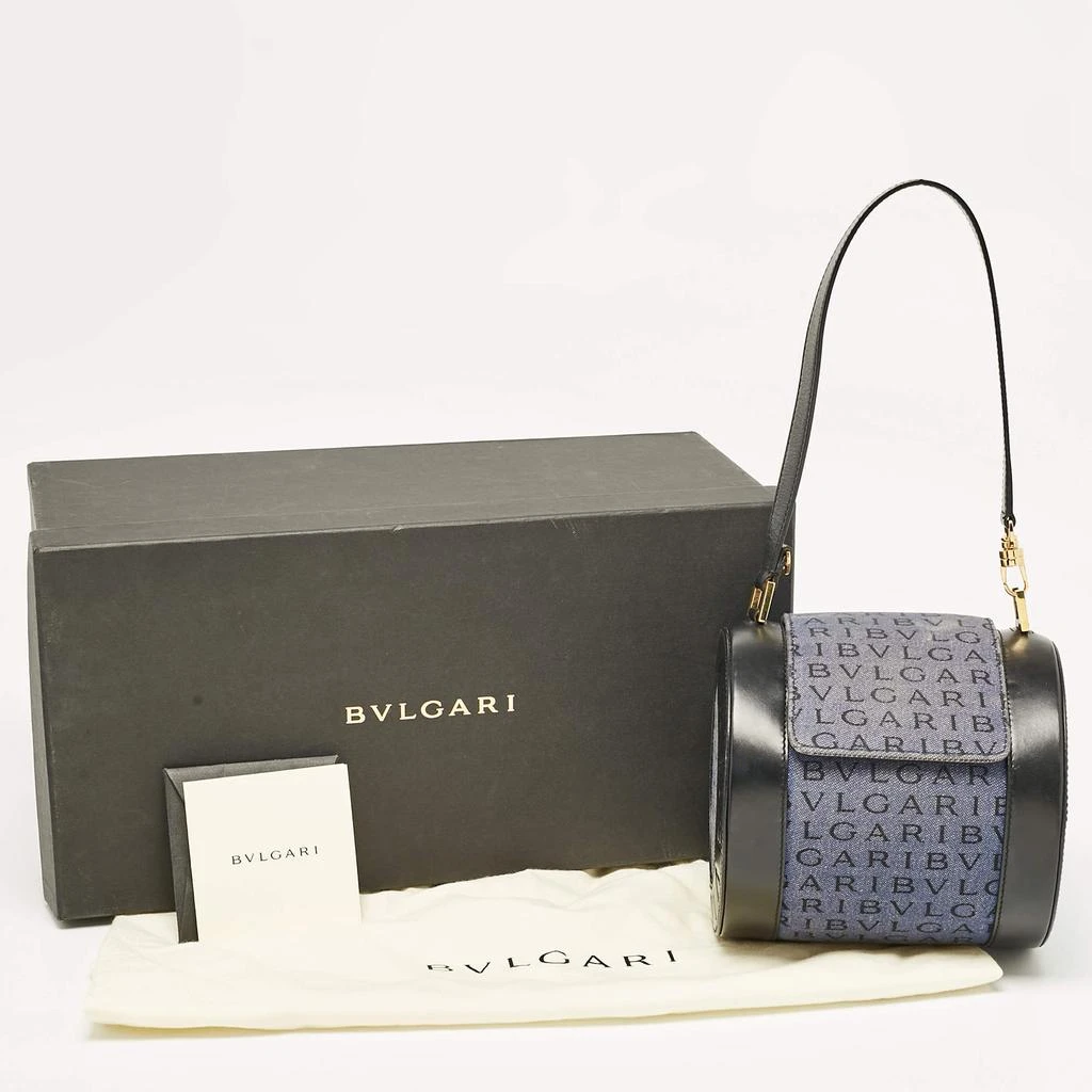 BVLGARI Bvlgari Blue/Black Logo Denim and Leather Cylinder Bag 14