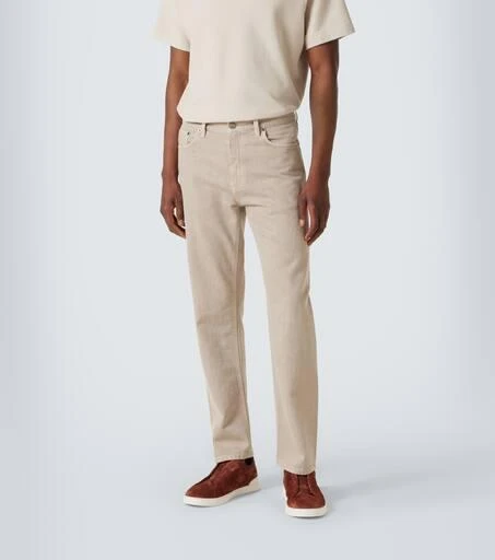 Zegna Leather-trimmed cotton straight pants 3
