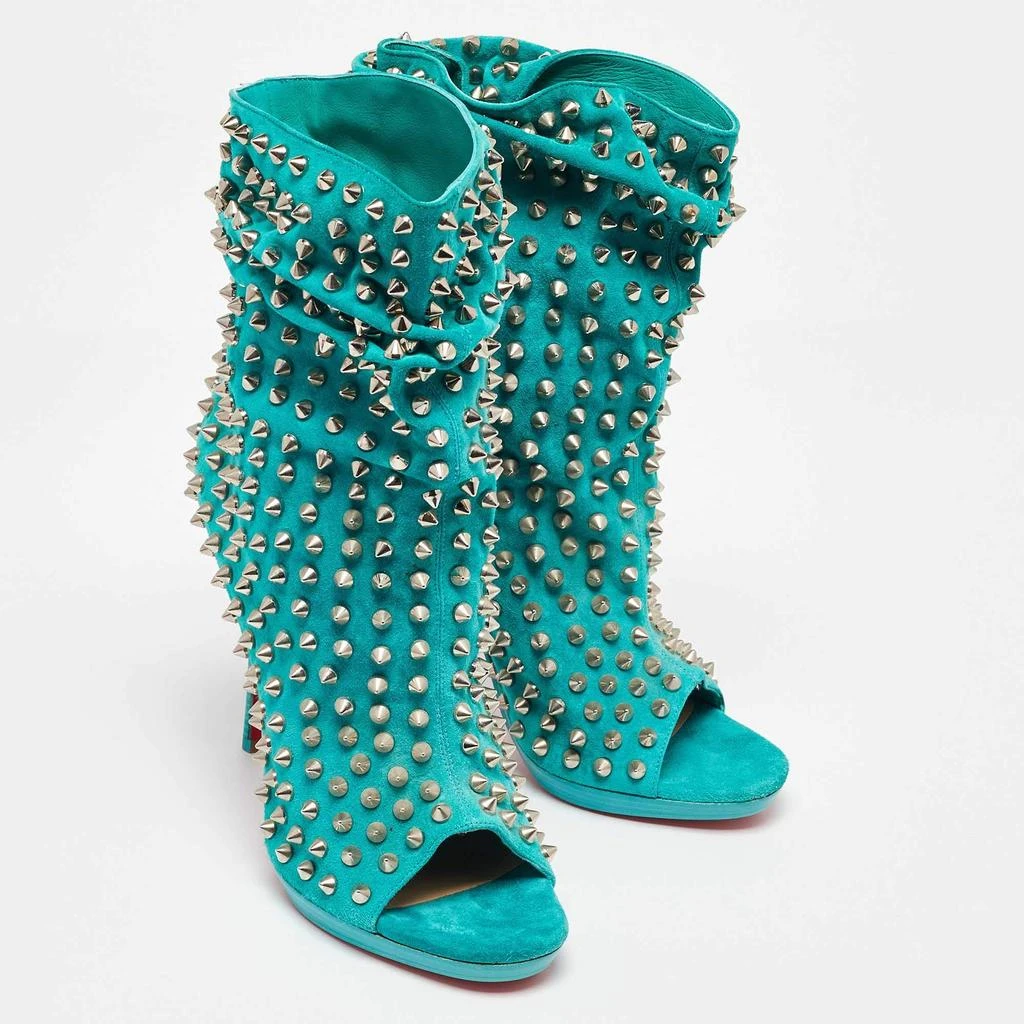 Christian Louboutin Christian Louboutin Aqua Blue Suede Guerilla Spiked Ankle Length Boots Size 36 4