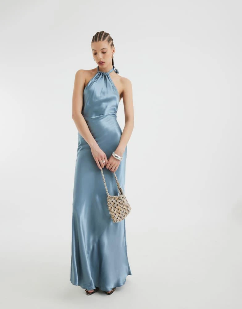 River Island River island halterneck slip maxi dress in blue 2