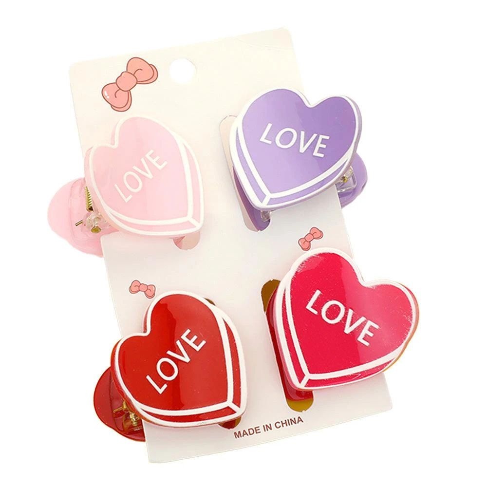 FASHNZFAB 4PCS - LOVE Message Acetate Heart Hair Claw Clips 2