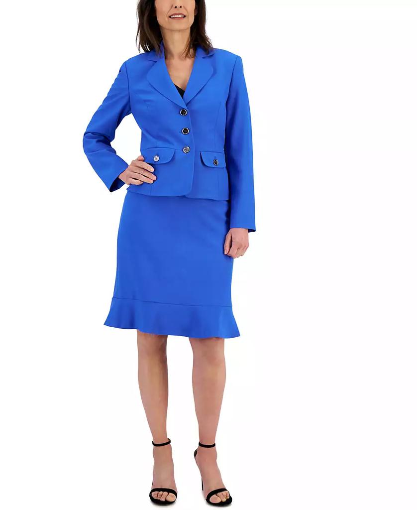 Le Suit Three-Button Jacket & Flounce-Hem Skirt, Regular & Petite