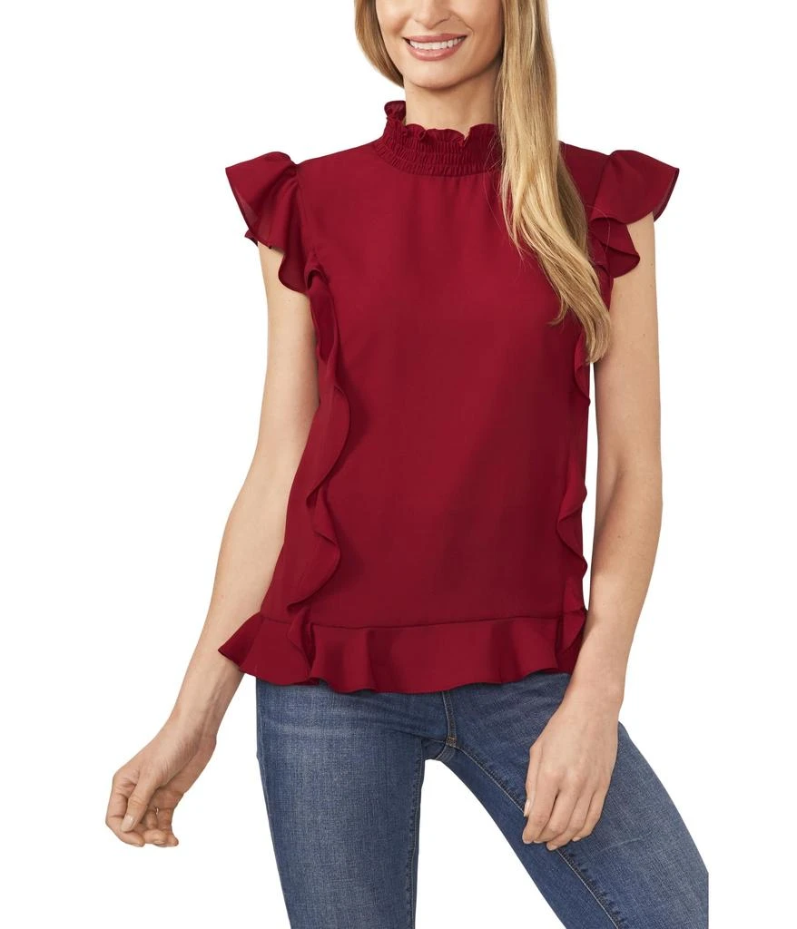 CeCe Sleeveless Mock Neck Ruffled Blouse 1