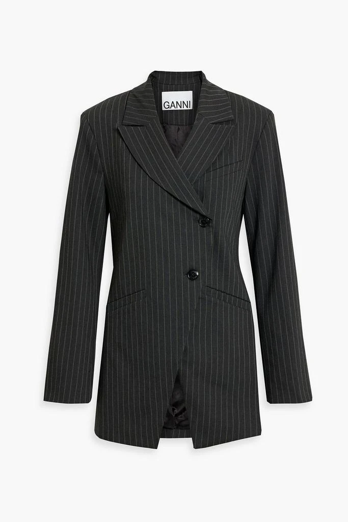 GANNI Asymmetric pinstriped twill blazer 1