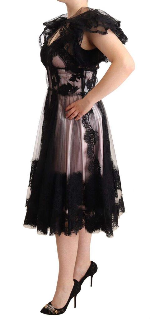 Dolce & Gabbana Dolce & Gabbana Black Pink Floral Lace A-line Midi Sheer Dress