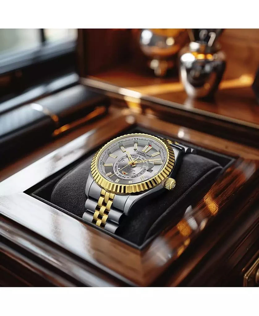 Stuhrling Datemaster II Men s Swiss Automatic 42mm Two-Tone Stainless Steel Watch, Silver Dial, Fluted Bezel, Day & Date, 100M Water Resistant 3