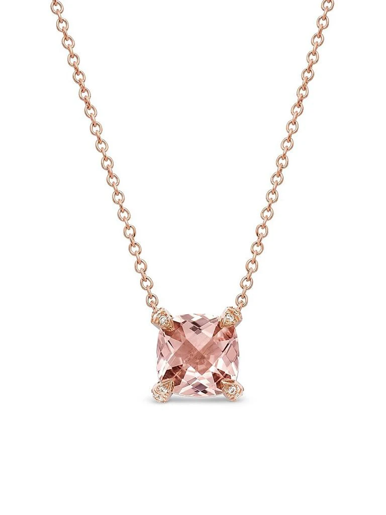 David Yurman Petite Chatelaine Pendant Necklace in 18K Rose Gold with Morganite and Diamonds, 7mm