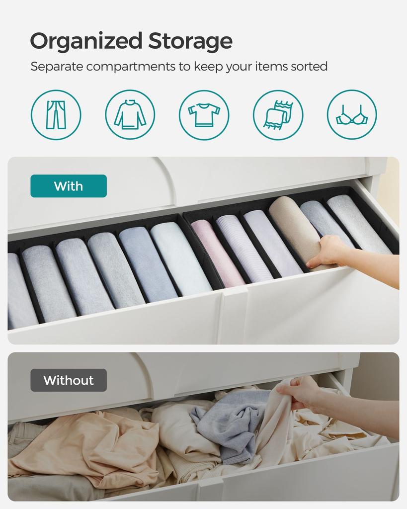 BreeBe Set of 4 Wardrobe Clothes Organizer with 6 Grids Classic Black