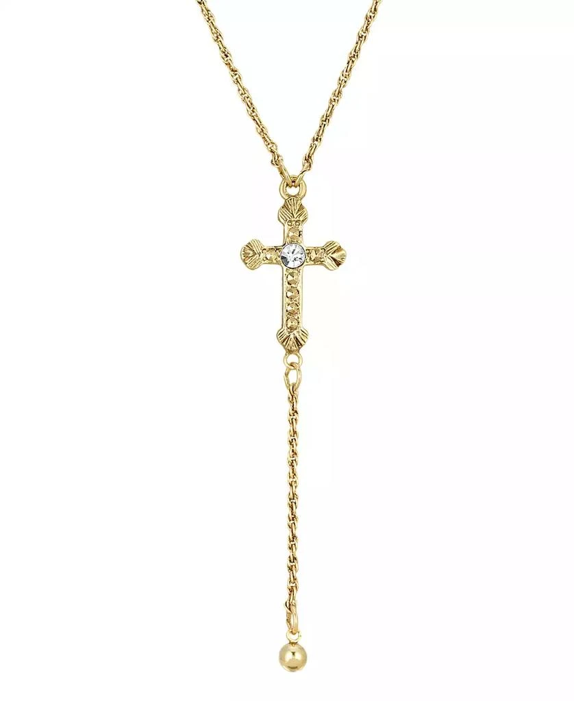 2028 14k Gold-Tone Crystal Accent Cross 15" Adjustable Y-Necklace