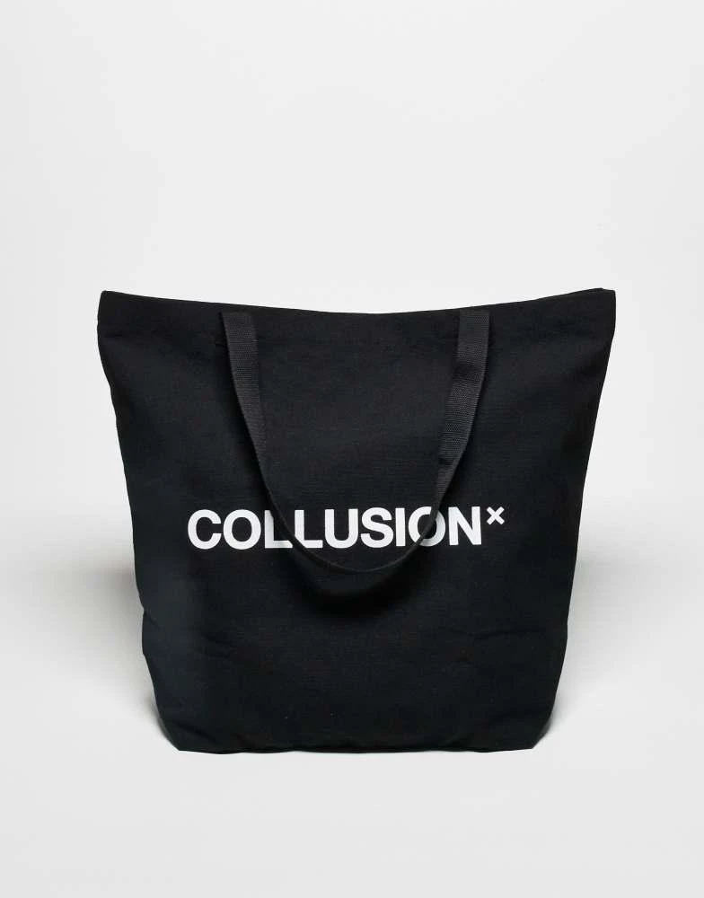 COLLUSION COLLUSION Unisex large everyday tote bag with logo in black 1