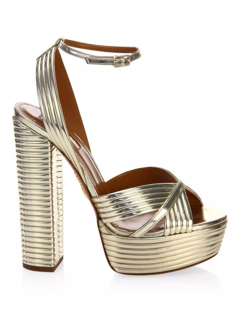 Aquazzura Sundance Ribbed Metallic Leather Platform Sandals 5