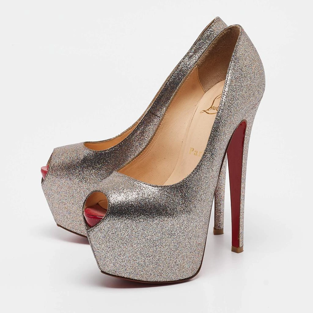 Christian Louboutin Christian Louboutin Gold Glitter Highness Peep Toe Platform Pumps Size 36.5 2