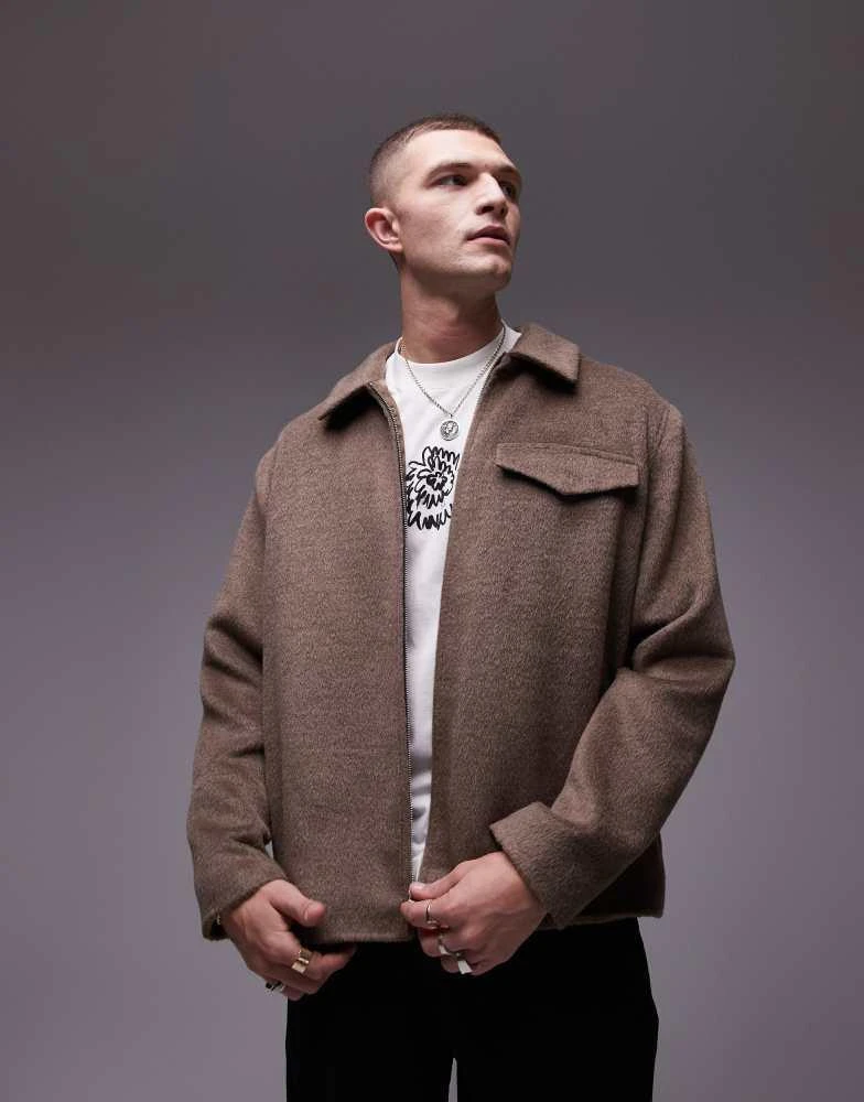 Topman Topman wool look shacket in oatmeal 1