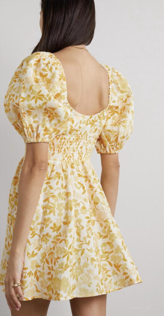 Peony Daffodil Smocked Mini Dress