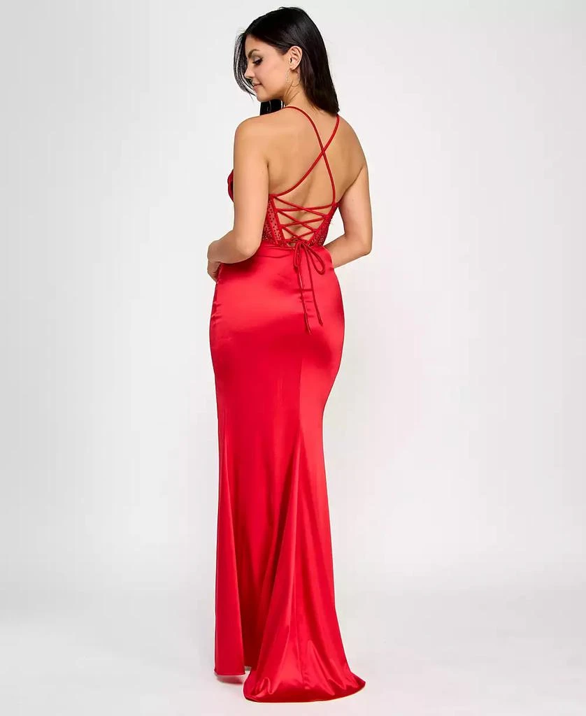 B Darlin Juniors' Beaded Satin Corset Bodycon Dress, Created for Macy's 2