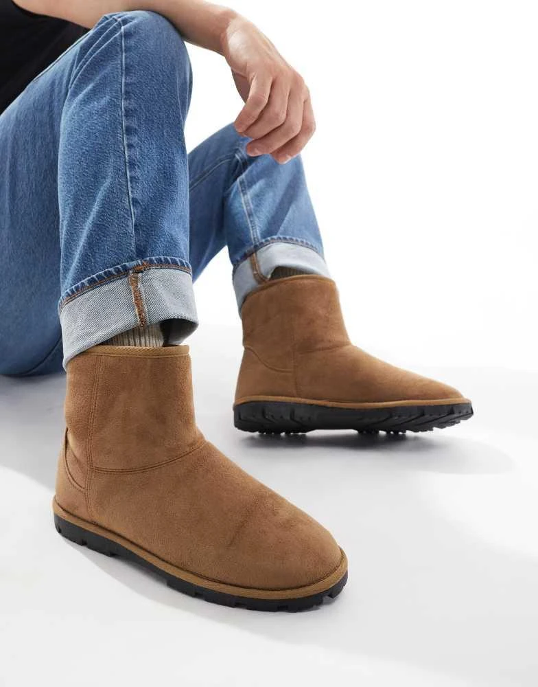ASOS ASOS DESIGN slipper boots in tan faux suede 1