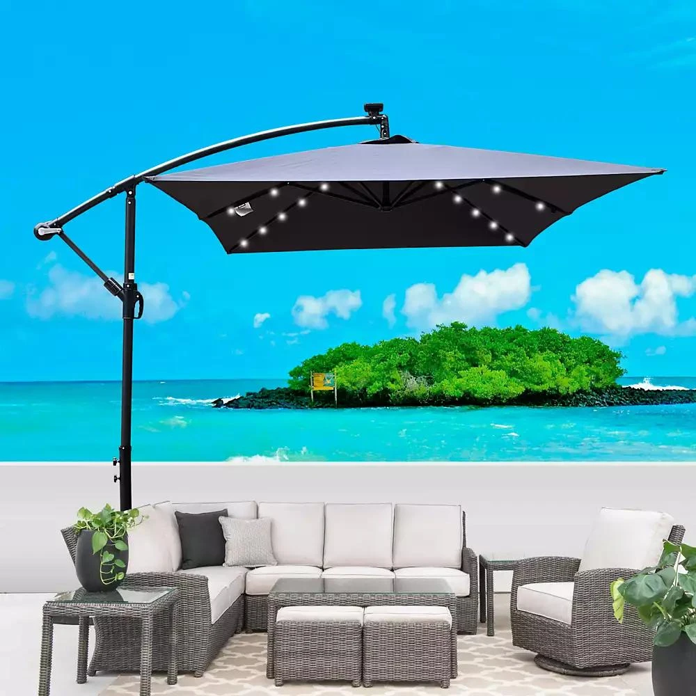 Streamdale Furniture Streamdale Solar Powered LED Patio Umbrella, 8 Ribs, Crank and Cross Base 10