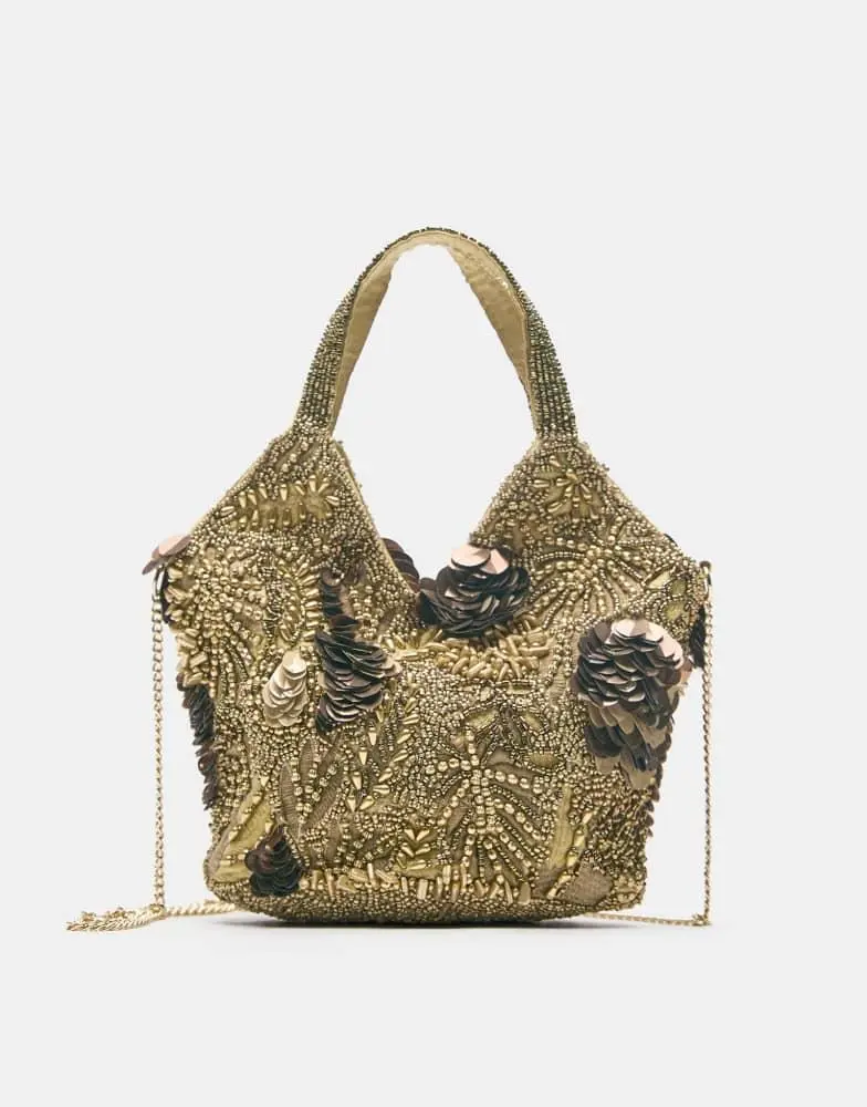 Pull&Bear Pull&Bear Beaded handbag in gold