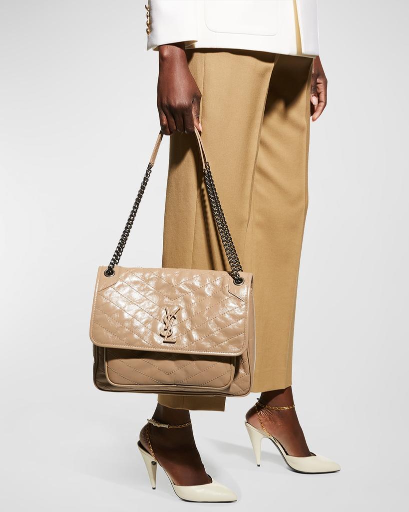 Yves Saint Laurent Niki Large Flap YSL Shoulder Bag in Crinkled Leather