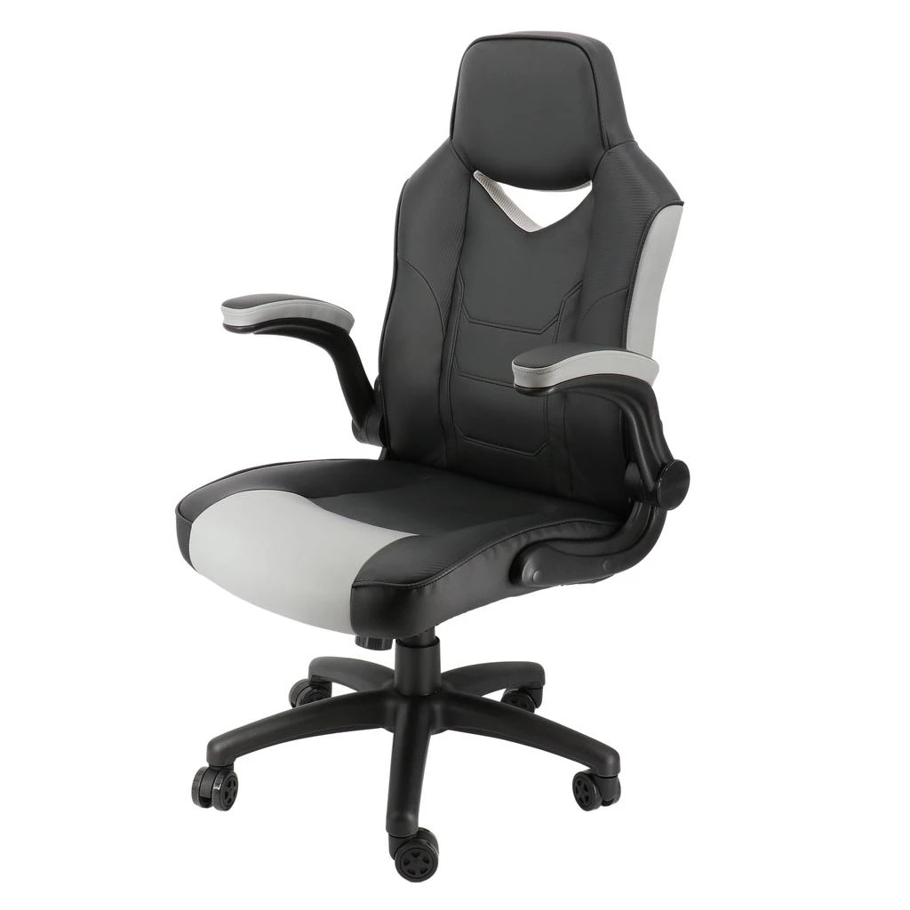 Elama High Back Adjustable Faux Leather Office Chair in Black and Gray