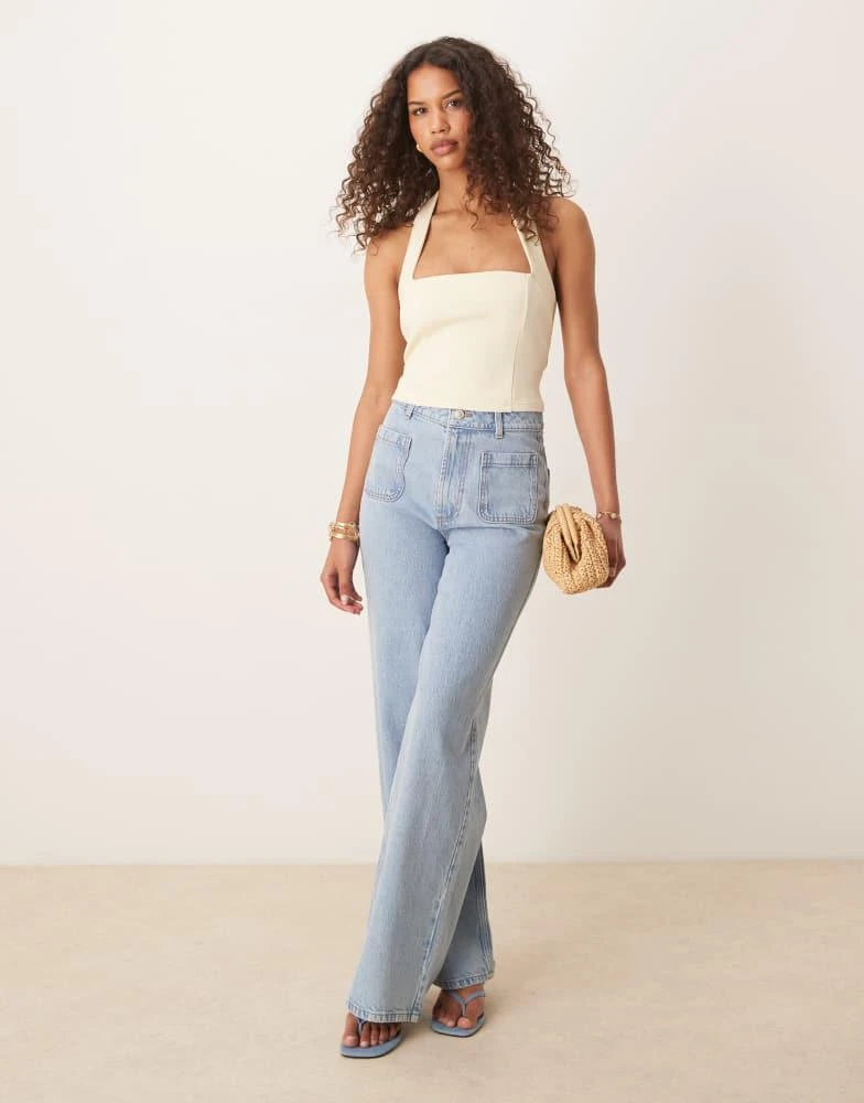 ASOS ASOS DESIGN premium ponte halter neck top in buttermilk yellow 3