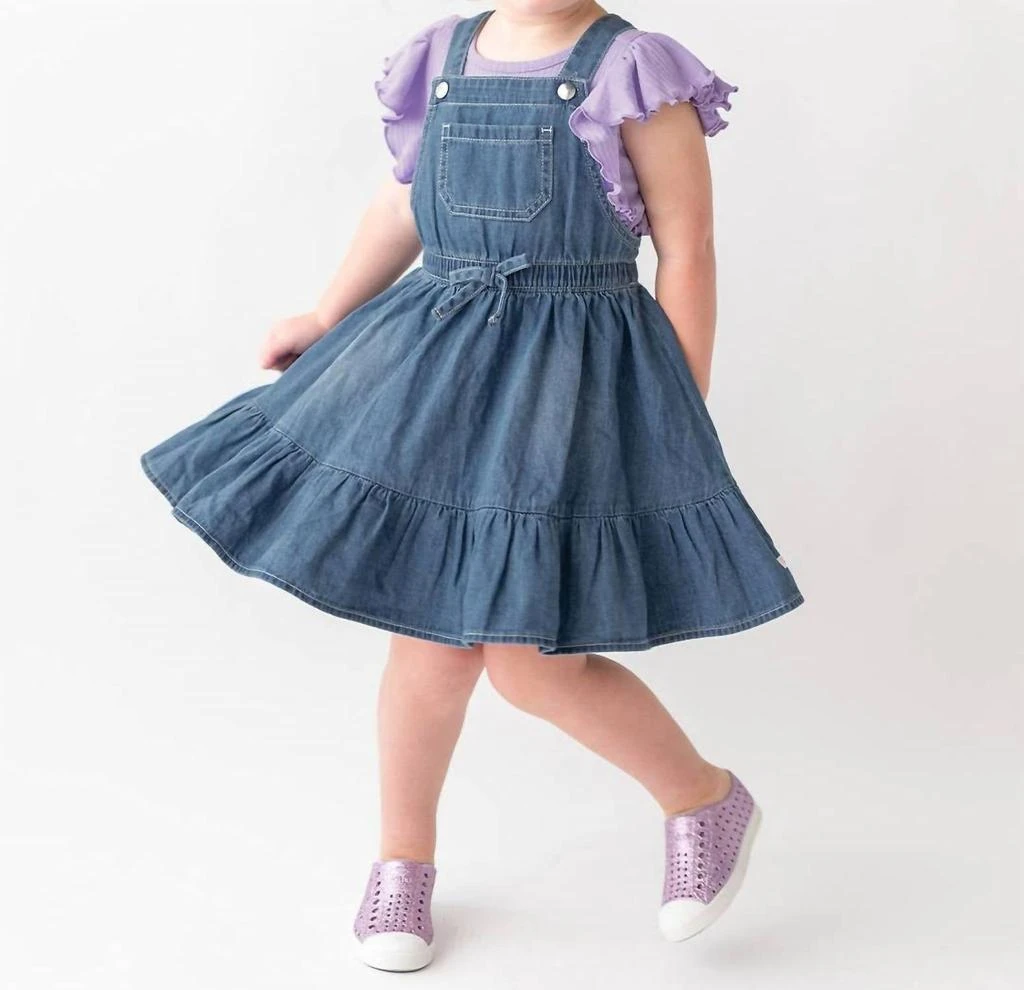 RuffleButts Girls Denim Overall Jumper Dress In Blue 1