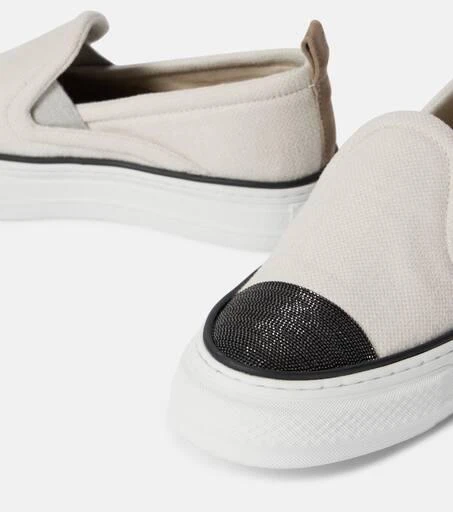 Brunello Cucinelli Monili canvas slip-on shoes 6