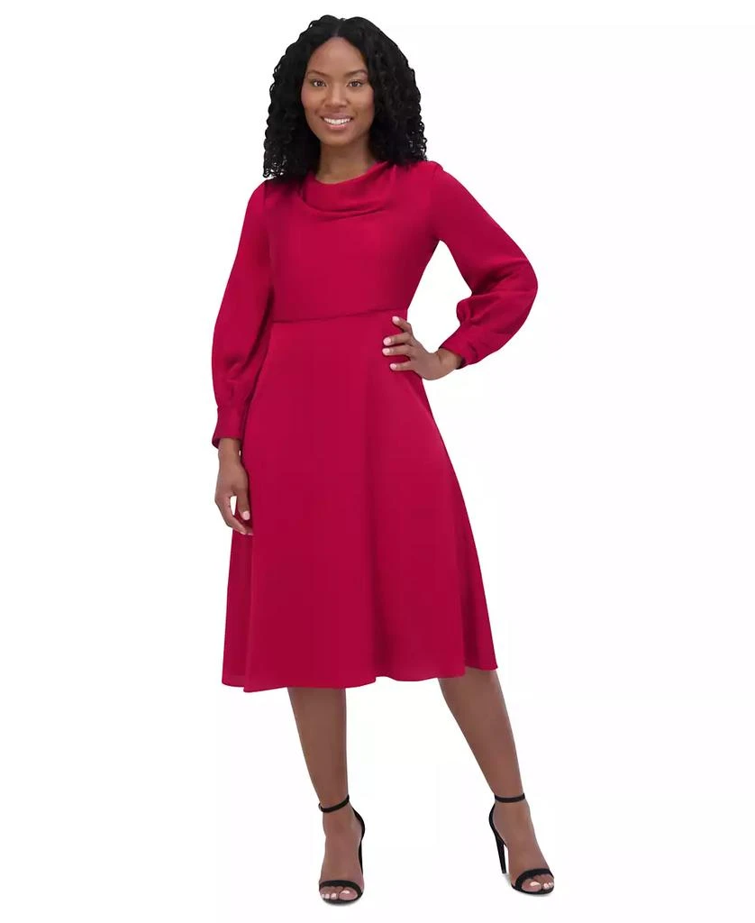 Jessica Howard Women's Cowlneck Novelty-Sleeve Fit & Flare Midi Dress -  Free Shipping - BeyondStyle