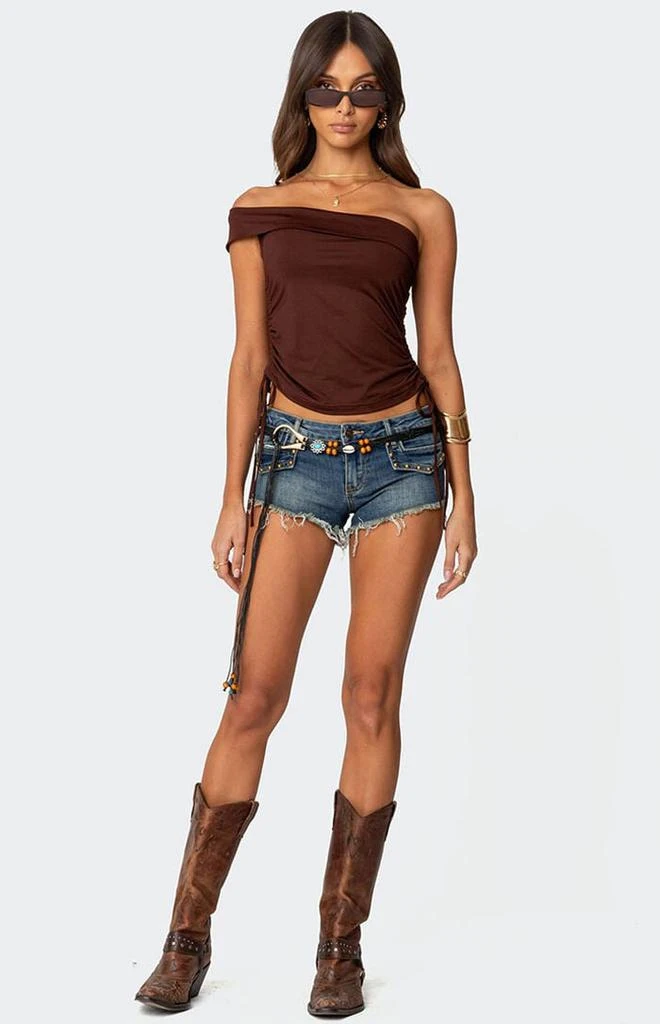 Edikted Studded Low Rise Denim Micro Shorts 1