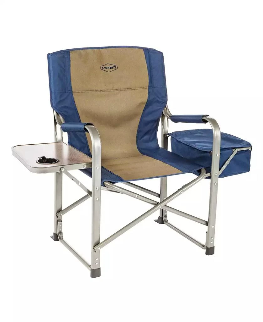 Kamp-Rite Portable Director
s Chair w/Cooler, Cup Holder, 
Side Table, Navy/Tan