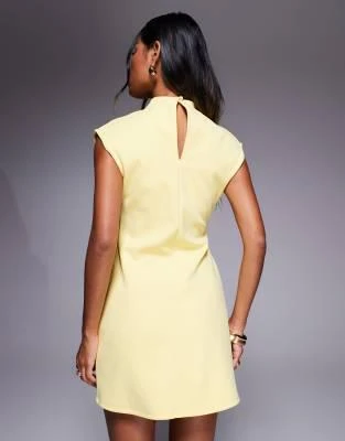 ASOS ASOS DESIGN structured scuba high neck mini in pastel yellow 2